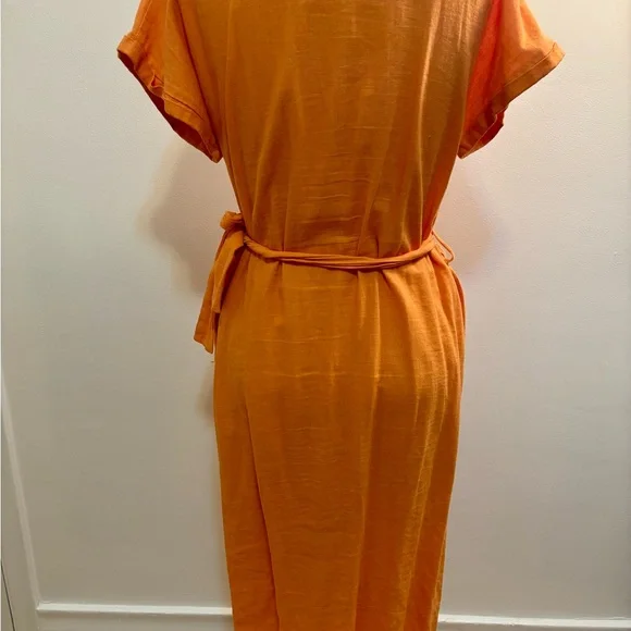 Martel 100% Linen Orange Wrap Dress - Picture 6 of 12